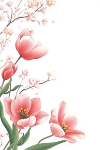 粉色郁金香与花枝插画