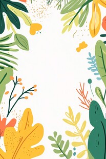 多彩植物边框插画