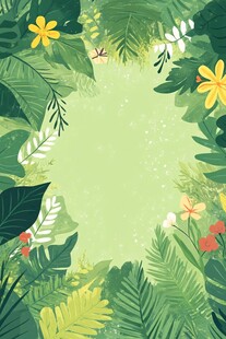 热带植物环绕的清新背景