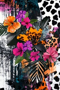 热带花卉与潮流图案融合