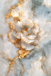 金纹玉石中的绽放花朵