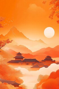 秋日古风山水图景