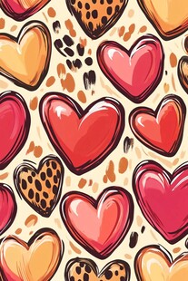 爱心豹纹图案无缝背景图