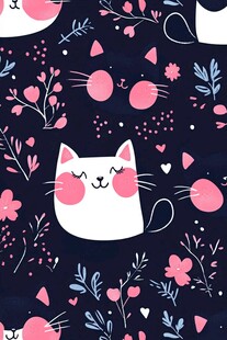 可爱猫咪花卉图案背景图