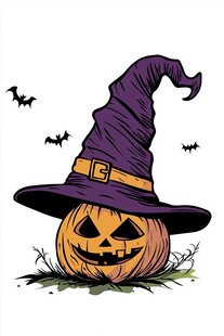 紫色巫师帽下的南瓜精灵