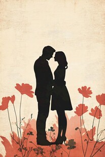 浪漫情侣于花丛中相依