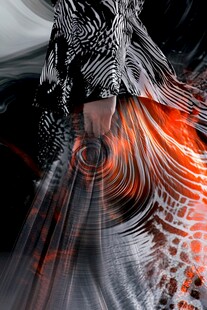 黑白橙交织的时尚裙摆