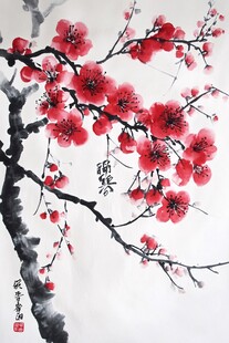 水墨红梅图