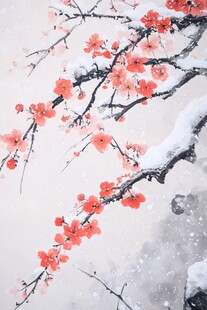 雪中红梅绽放