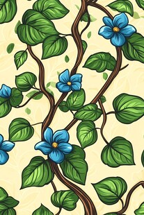 蓝花绿叶藤蔓图案