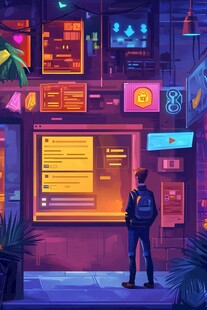 科技少年于奇幻数字空间前