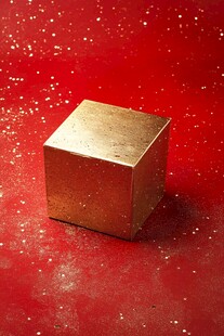 红底上的金色立方体