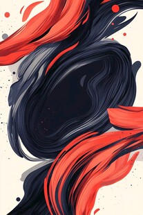 红黑墨韵舞动抽象艺术
