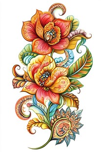 多彩花卉曼陀罗风格图案