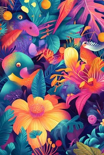 梦幻热带动植物绚丽插画