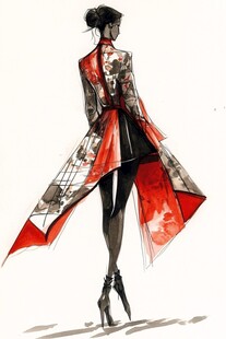 中式时尚女装设计背影图