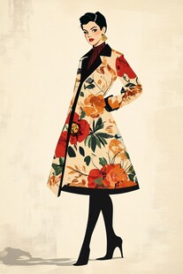 复古花卉大衣时尚女性