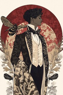 复古绅士与蜂的奇幻插画