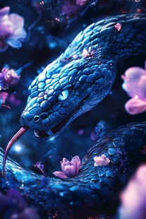 梦幻蓝蛇穿梭于繁花间