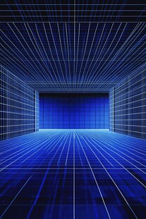 蓝色网格科幻空间隧道