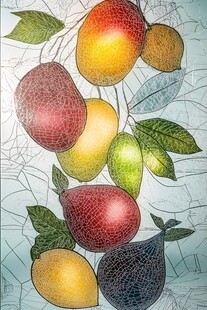 手绘多彩水果与叶片图案