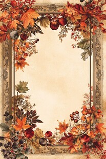 秋季复古风花卉边框图案