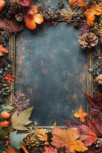 秋日花卉装点的复古画框
