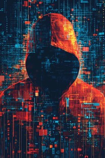 神秘黑客形象与数字背景