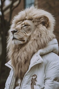 穿着棉衣的狮子头形象