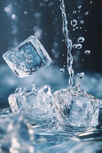 冰块入水瞬间的清凉画面