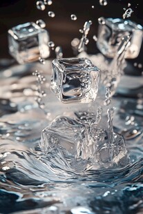冰块入水瞬间水花四溅