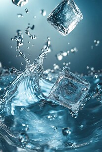 冰块入水瞬间的灵动画面