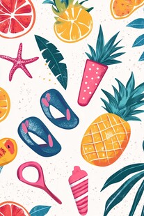夏日水果与度假元素插画