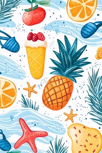 夏日水果海洋元素插画