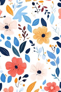 手绘多彩花卉植物图案