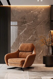 现代奢华客厅中的棕色休闲椅