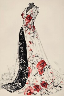 花卉刺绣长裙设计手绘图