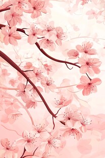 浪漫粉色樱花绽放图景