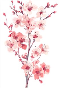 手绘粉色绽放桃花枝