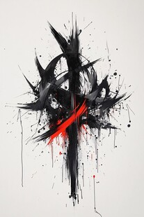 黑色狂放笔触红线条艺术画