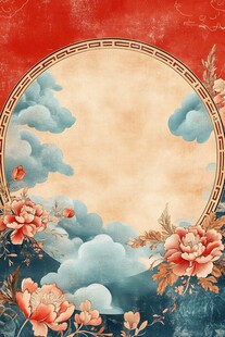 中式复古云花圆形背景图