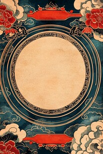 中式古典圆形边框花纹背景