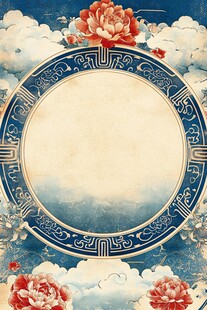 中式古典圆形花卉云纹背景