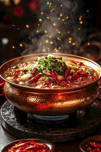 热气腾腾的美味铜锅火锅