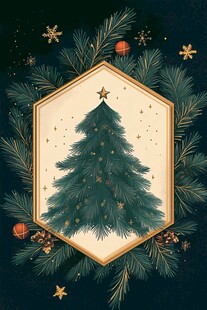 复古风圣诞树节日装饰图
