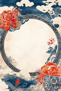 中式古典花卉云纹圆形边框