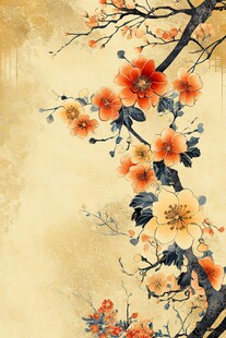 中式写意花卉古风插画