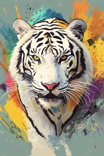 彩色笔触下的白虎特写