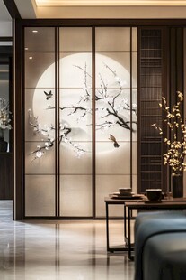 中式禅意屏风装饰客厅一角