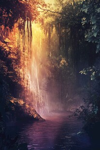 梦幻森林中的绝美瀑布景观